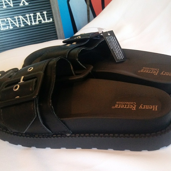 SOLD  Henry Ferrera Black Buckle Slide Sandals 6 - Picture 3 of 8